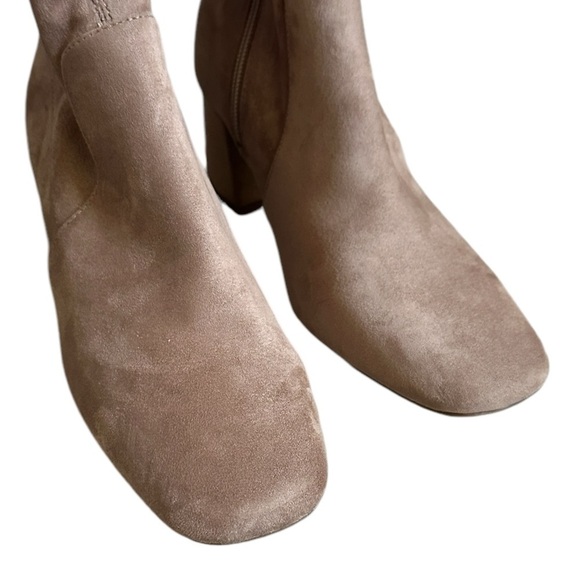 Gianni Bini Over the Knee Boots 6 Tan Faux Suede Block Heel Tie Back Square Toe - Picture 3 of 8